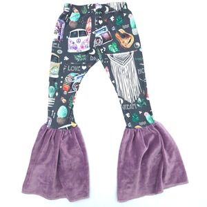 Southern Swag Purple Hippie Boho Flare Stretchy Soft Bell Bottoms Size 5T